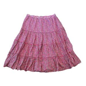 J.Crew Tiered Midi Skirt Pink Floral Cottagecore Boho Prairie Flowy Size XL